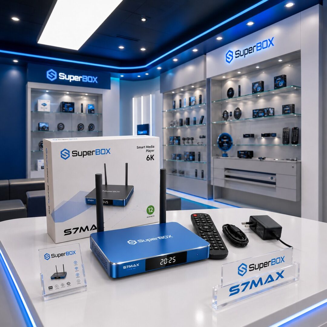 SuperBox S7 Max product image on showroom table