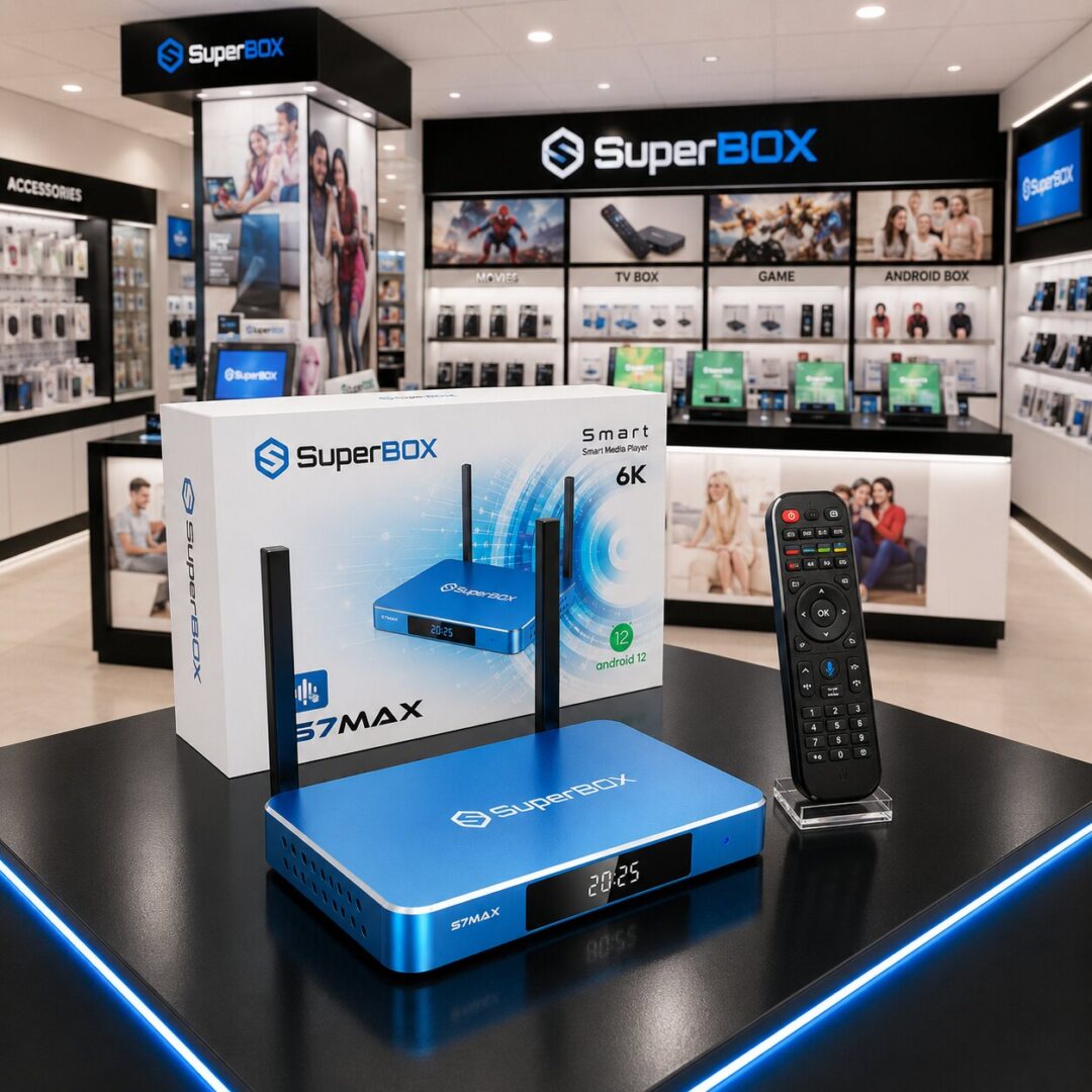 SuperBox S7 Max set-top box on display