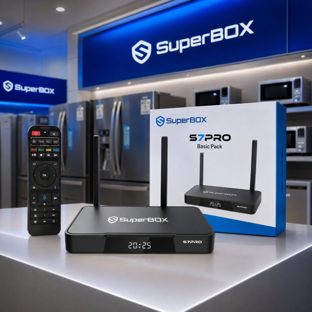 SuperBox S7 Pro set-top box on display